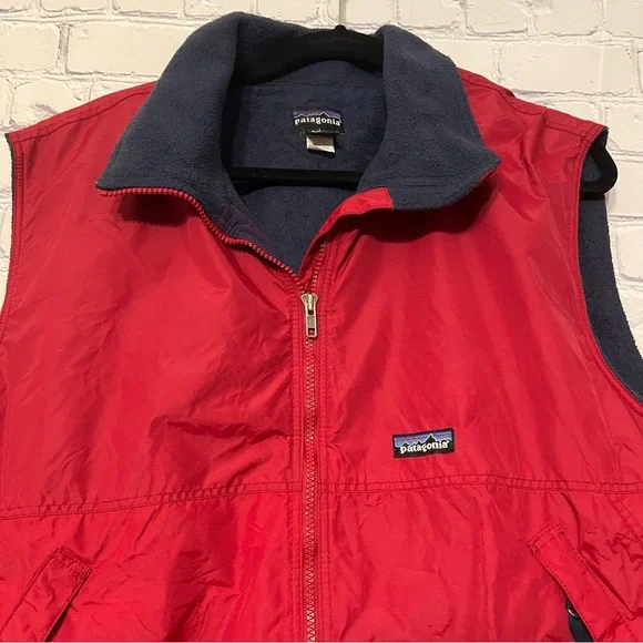 Patagonia Synchilla Vintage 90s Mens Fleece Lined Blue & Red Vest Large Gorpcore